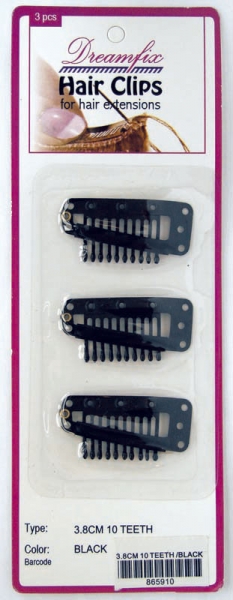 Dreamfix Hair Clips for Extensions/Haarverlängerung Clips, Black, 38mm, 10Teeth